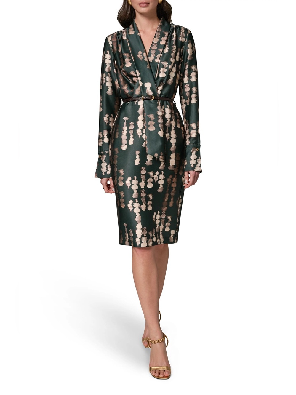 Donna Karan Belted Long Sleeve Dress